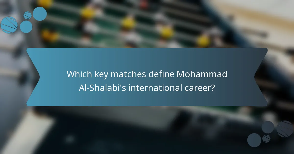 Which key matches define Mohammad Al-Shalabi's international career?